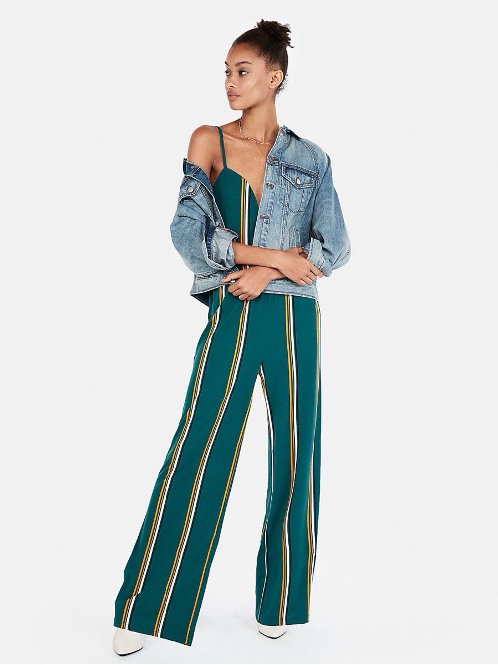 Express, Green Striped Wide-Leg Jumpsuit, Size S